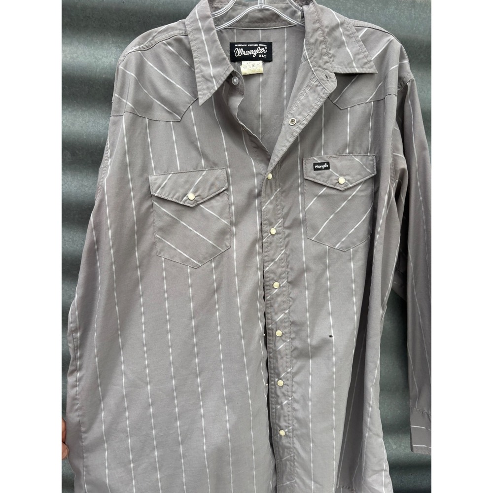 Wrangler Mens Grey Pinstripe Pearl Snap Western Shirt XLT Long Sleeve
